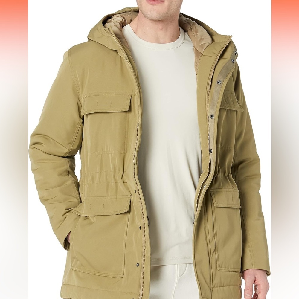 New!Amazon Essentials Men Relaxed-Fit Water Repellent Recycled Polyester Hooded